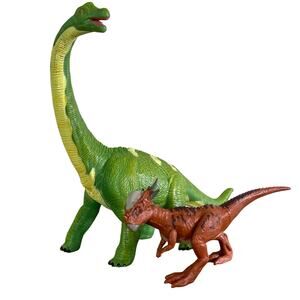 Large Green Brachiosaurus, Small Brown Dinosaur Toy Figure Lot Realistic Plastic